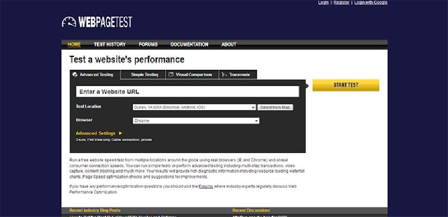 WebPageTest frontpage